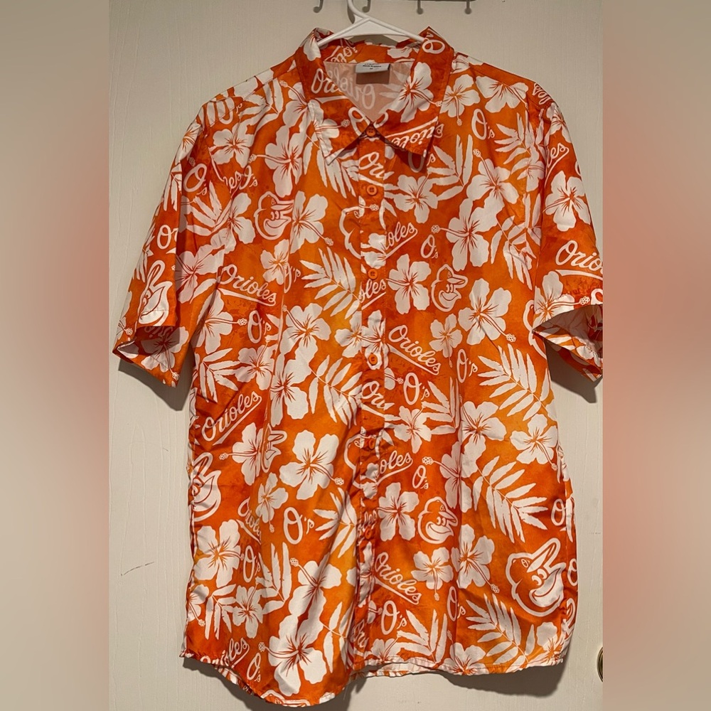 BDA Baltimore Orioles MLB Baseball Orange Floral Men's Button Up Shirt Size M